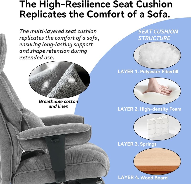 Efomao Executive Office Chair Fabric Foot Rest Big and Tall gallery