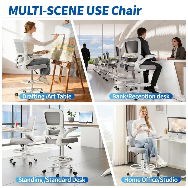Drafting Chair - Tall Office Chair with Adjustable Footrest Ring and Lumbar S... gallery