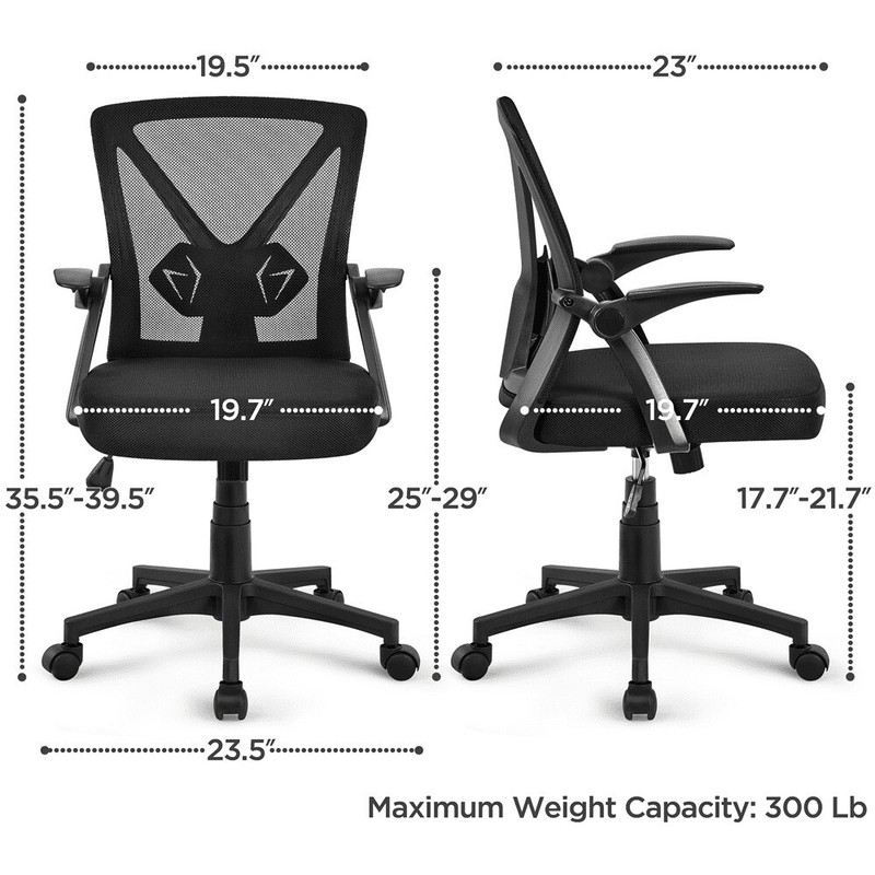 Adjustable Ergonomic Mesh Office Chair W/ 90° Flip-up Armrests S-shaped Back Hot gallery