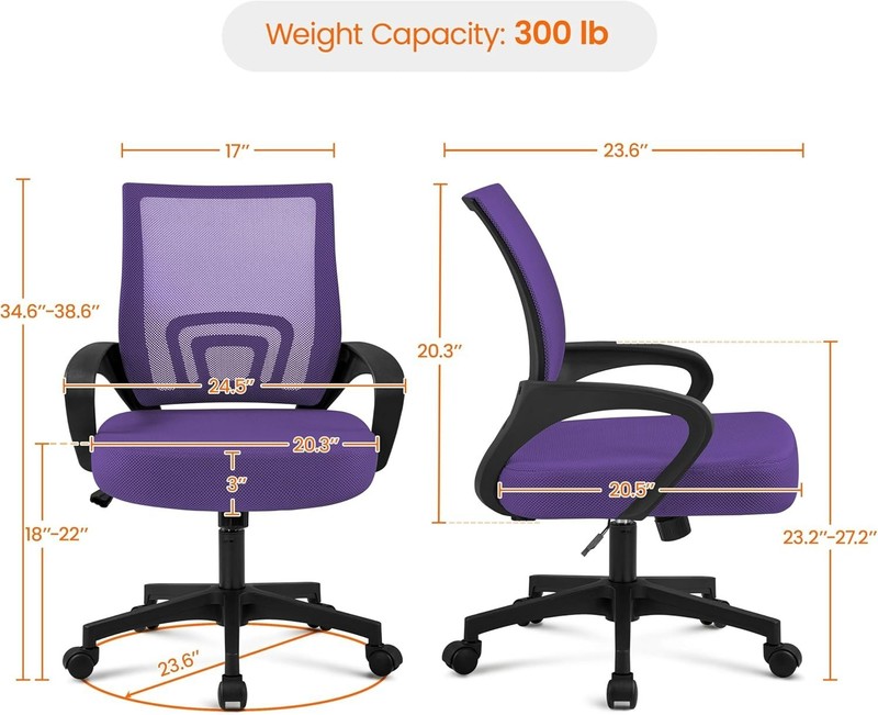 Ergonomic Purple Mesh Chair with Lumbar Support & Rolling Casters for Comfort gallery
