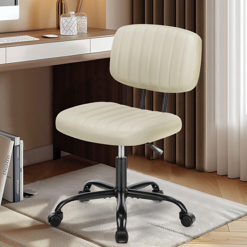 Small Office Desk Chair – Armless PU Leather with Comfy Lumbar Support, Heigh…