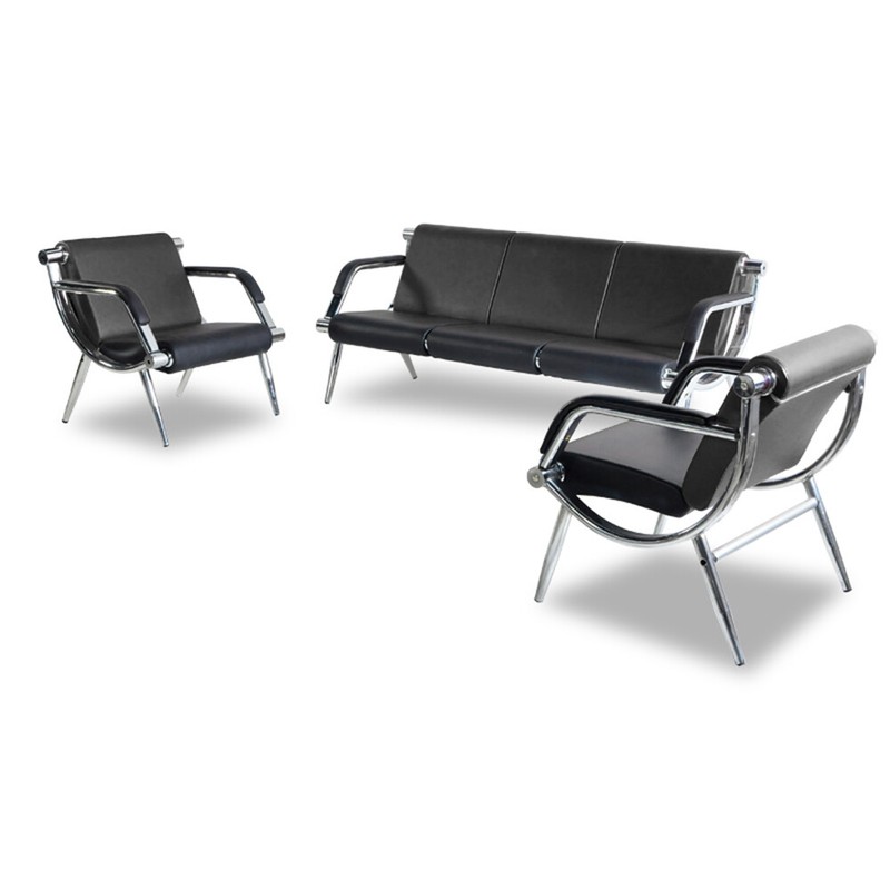 Waiting Room Chair Reception PU Leather Office Airport Bank Guest Bench Black