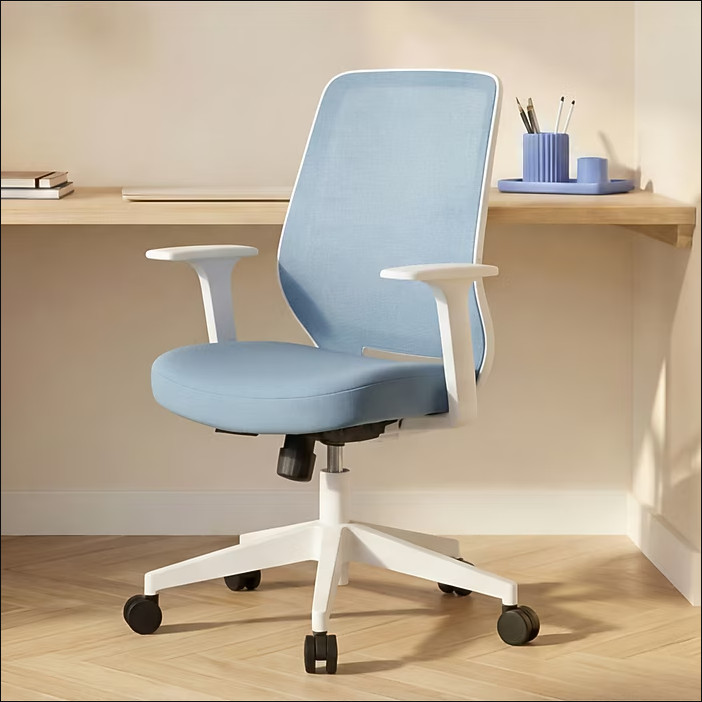 Staples Essentials Ergonomic Fabric Swivel Task Chair, Light Blue