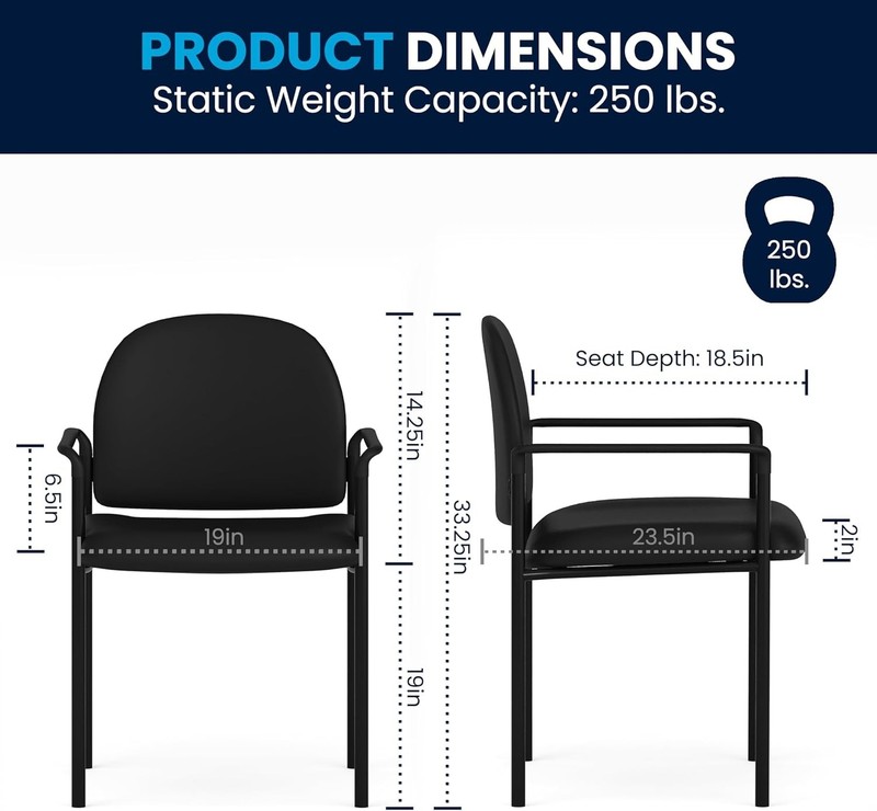Tiffany Stackable Padded Reception Chair - Elegant Black Vinyl for Waiting Areas gallery
