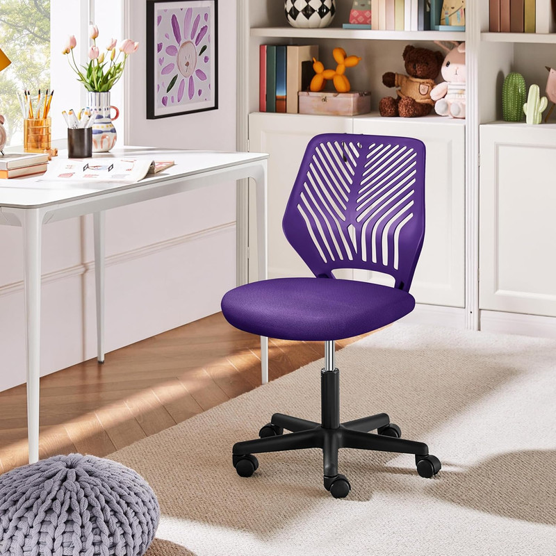 Cute Purple Low-Back Armless Study Chair with Lumbar Support & Swivel gallery