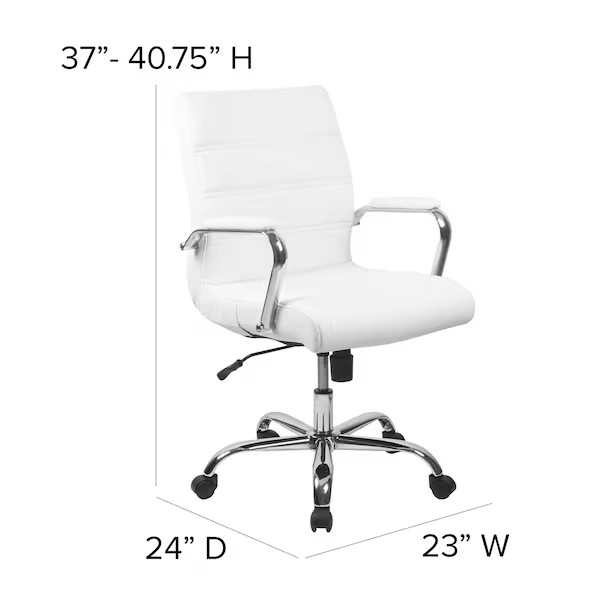 Contemporary Chair White Mid-Back Exec Chair, Fixed Arms, 18-1/4" to 22-1/4" gallery