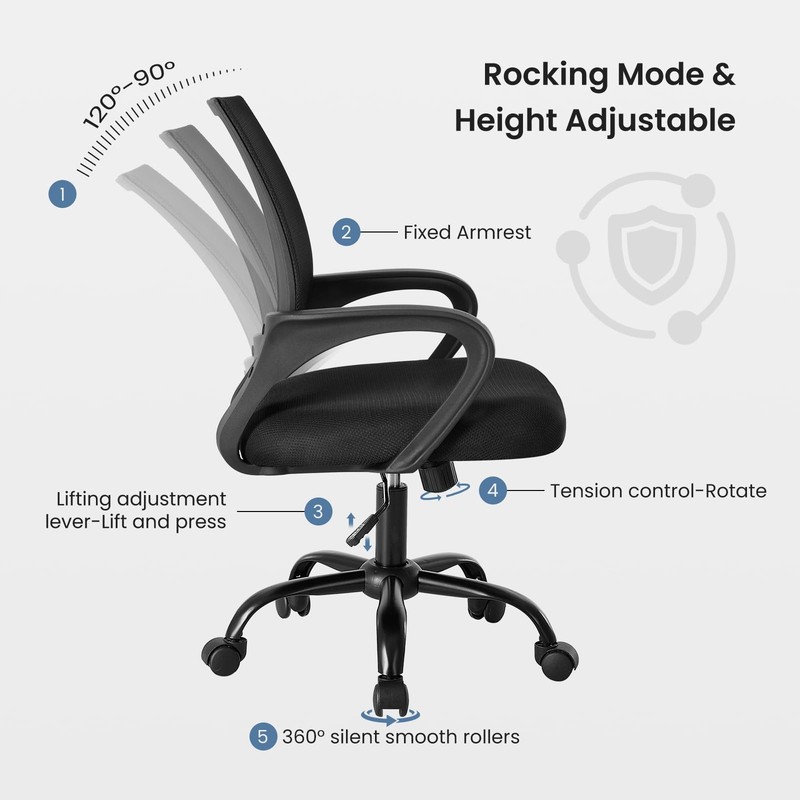 Home Office Chair - Ergonomic Mid Back Mesh Desk Chair with Lumbar Support & ... gallery
