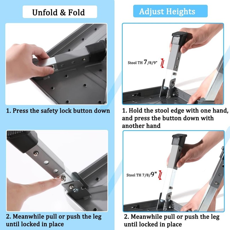 3 Levels Adjustable Folding Step 3 Height 7/8/9", Gray/Black gallery