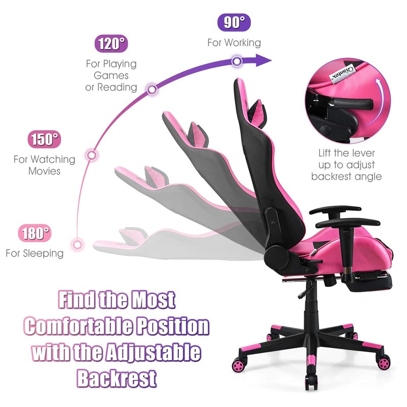 Massage Gaming Chair Pink, Ergonomic Video Game Chair with Footrest, High Bac... gallery