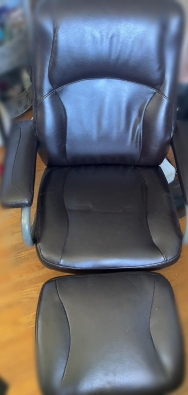 Brown Leather Padded Office Chair with Ottoman