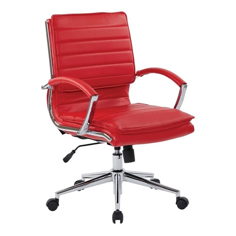 Mid Back Manager’s Faux Leather Chair in Red with Chrome Base