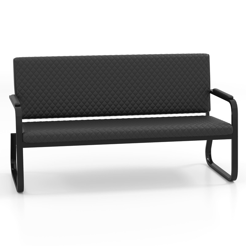 Black Reception Chairs PU Leather Guest Waiting Seat Bench Barber Salon Office