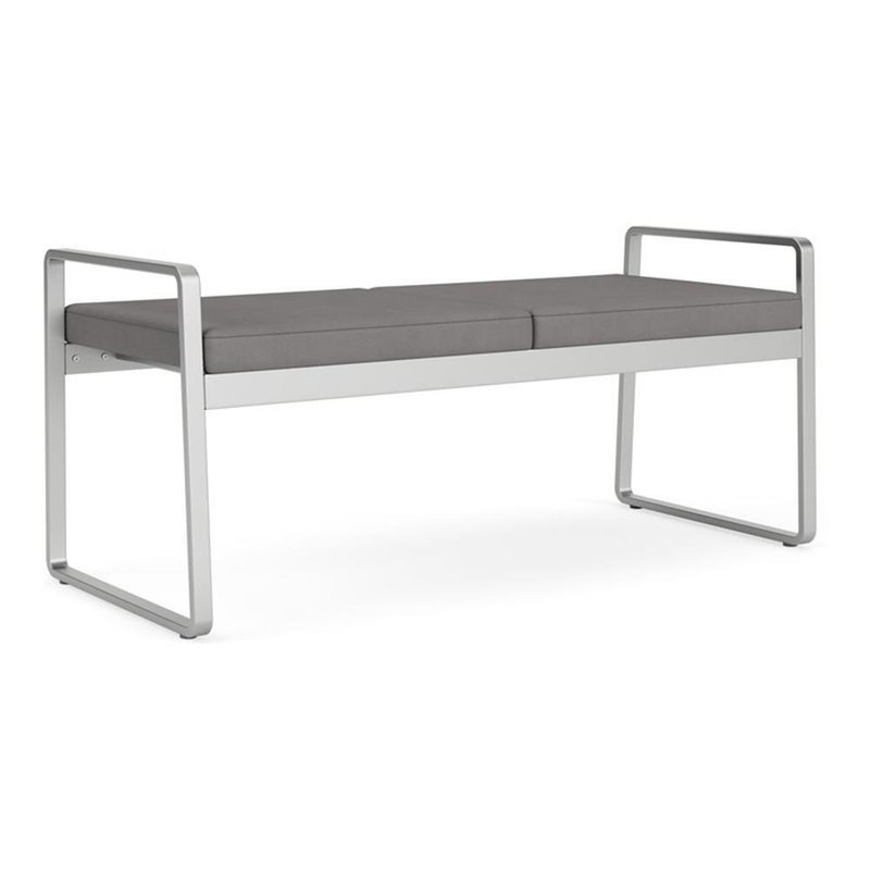 Pemberly Row Polyurethane 2-Seat Bench in Silver/Castillo Metal