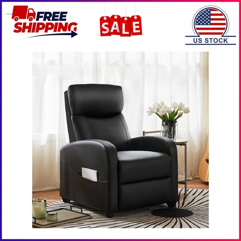 GIANNA Faux Leather Recliner Chair with Push Back and Lumbar Support, Overstuffe