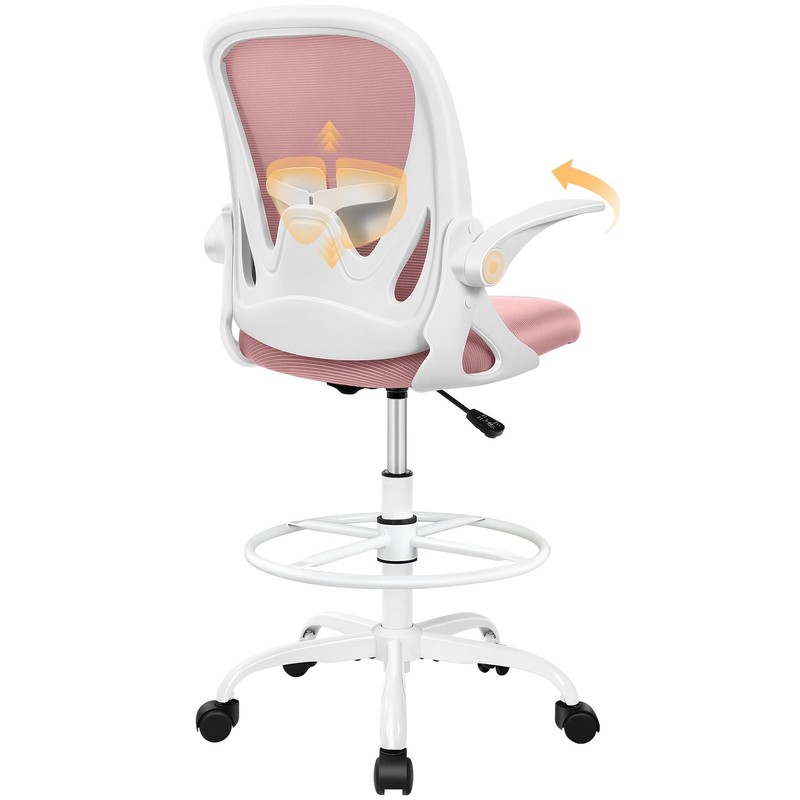 Primy Drafting Chair Tall Office with Flip-up 934-Z, Rose Quartz