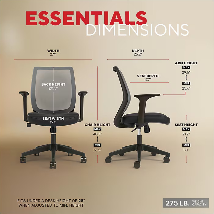 Staples Essentials Ergonomic Office Task Chair Black Fabric Swivel Adjustable gallery