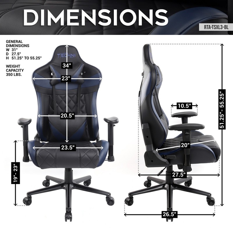 Ergonomic Gaming Chair Adjustable Headrest Lumbar Pillow Tilt Height 350LB gallery