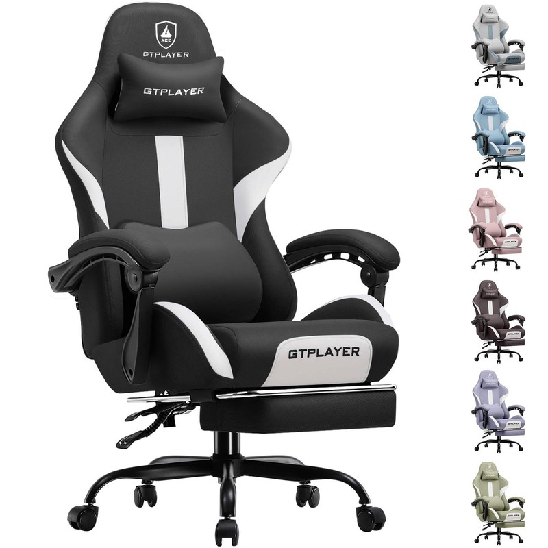 Gaming Chair with Foot Rest & Pocket Spring Cushion, Breathable Fabric for Ho…