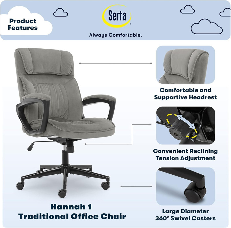 Hannah Executive Home Office Desk Chair, Ergonomic Mid-Back with Lumbar Support, gallery