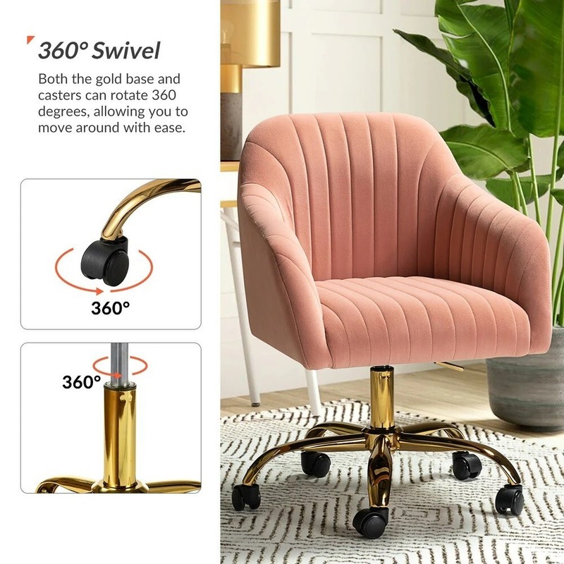 Pink Chair Home Office Desk Adjustable Swivel Velvet Modern Rolling Gold Seat gallery