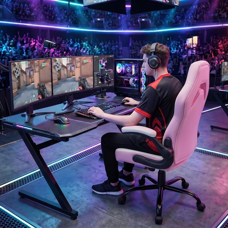 Computer Video Game Desk Chair - Ergonomic Comfy Lumbar Support, PU Leather w... gallery