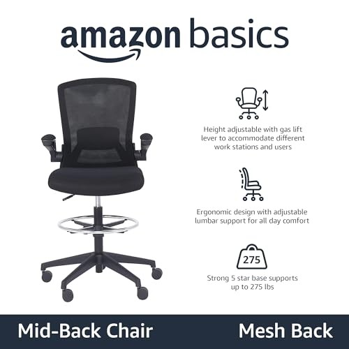 AMAZON BASICS MID-BACK MESH OFFICE CHAIR STOOL ADJUSTABLE FOOTREST FLIP-UP ARMS gallery
