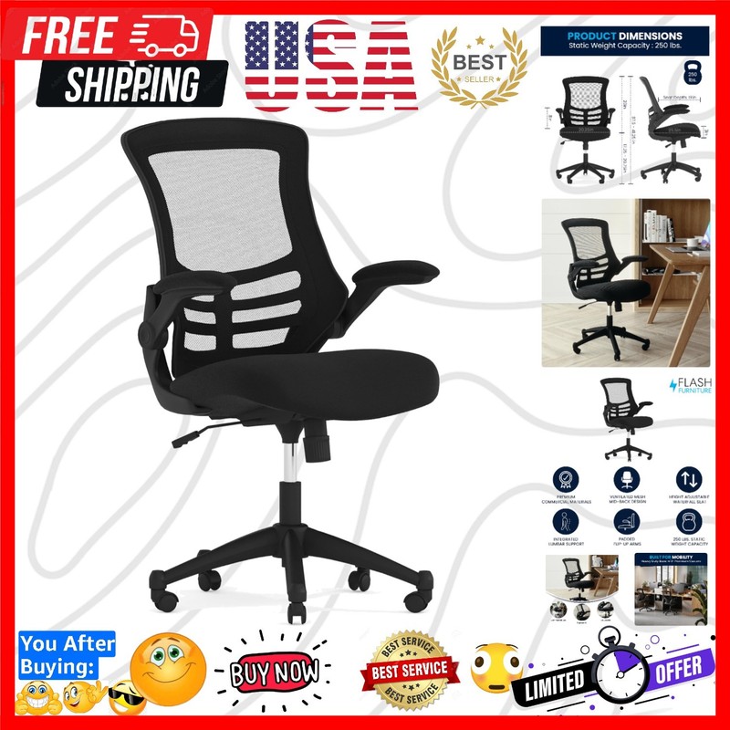 Kelista Mid-Back Swivel Office Chair with Adjustable Seat Height, Ergonomic M…