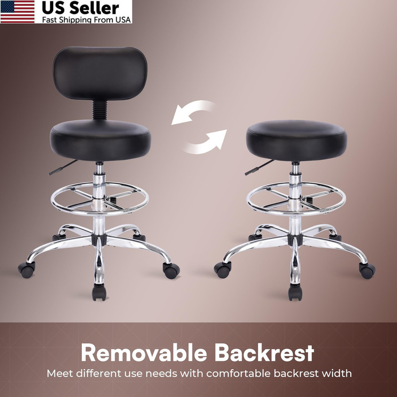 SUPERJARE Drafting Chair with Back, 23.6"D x 23.6"W x 35.8"H, Black gallery