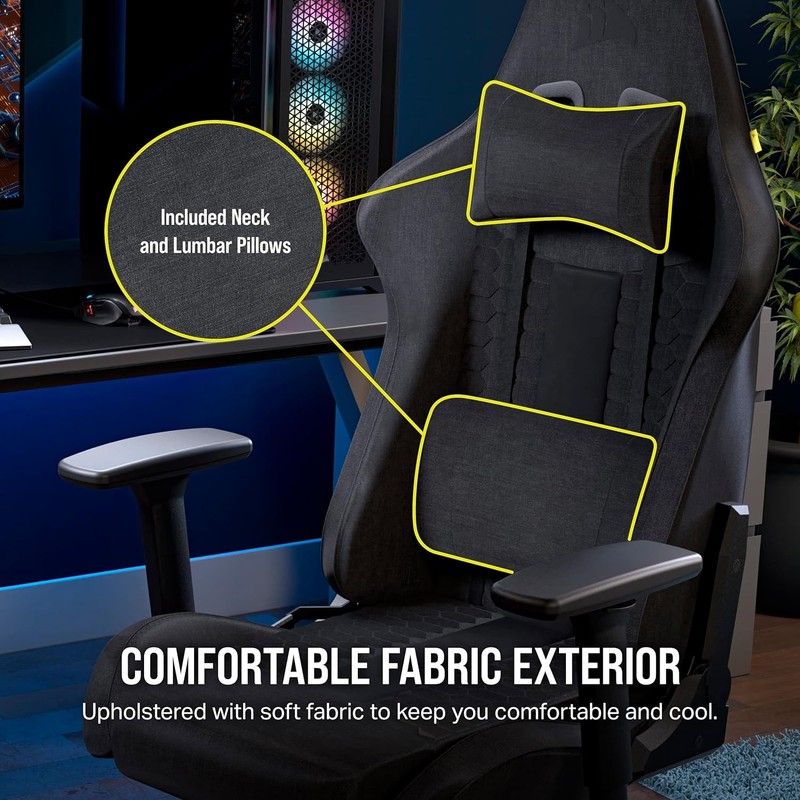 TC100 Relaxed Gaming Chair-Fabric-Racing-Inspired Design-Gray and Black gallery