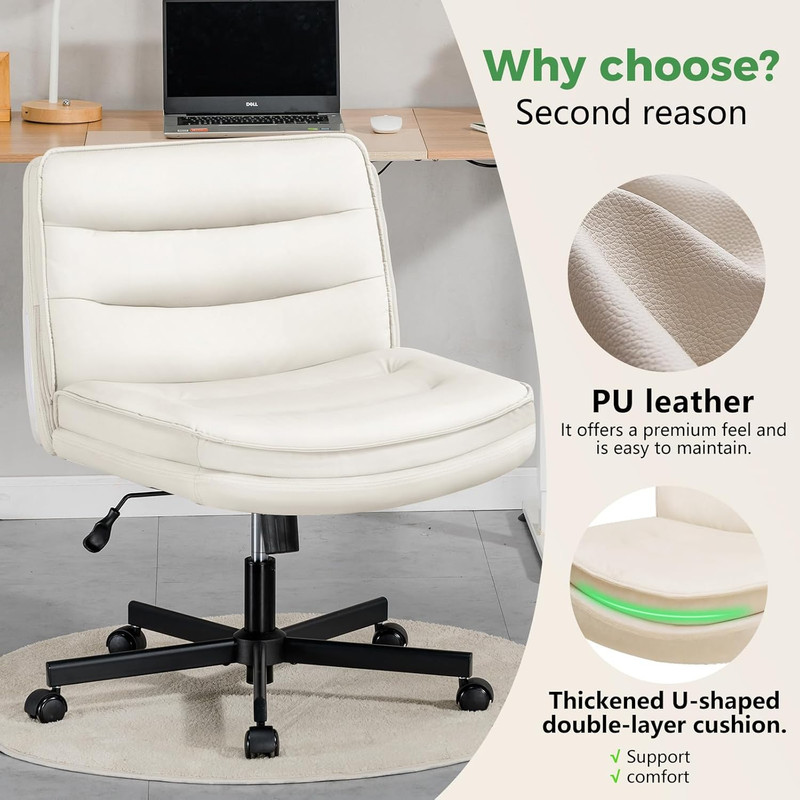 Criss Cross Legged Office Chair with Wheels, Extra Wide Armless Comfy Desk Chair gallery