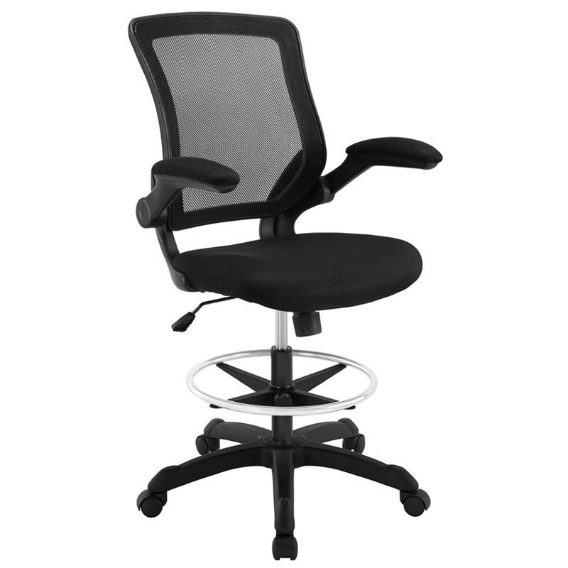 Modway Veer Modern Mesh Fabric & Metal Drafting Chair in Black