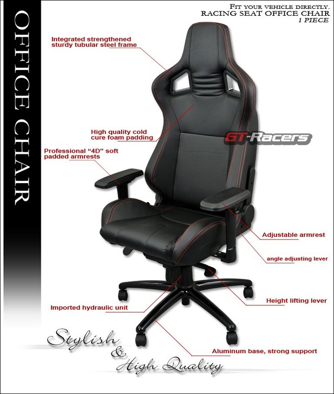 Mu Racing Office Home Game Sport Chair Pvc Leather Bucket Seat Black Stitches gallery