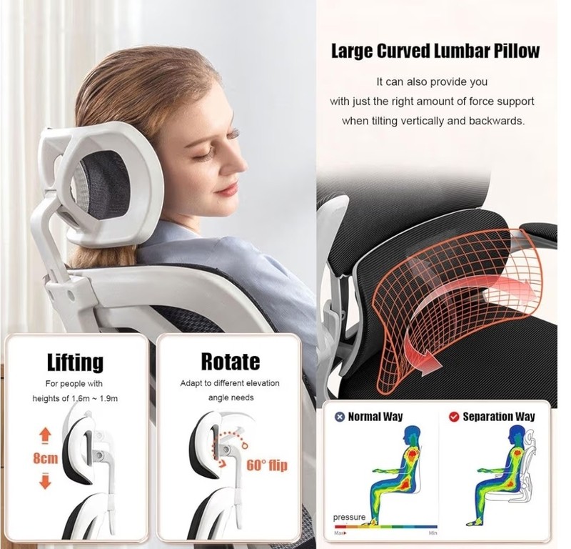 Modern Ergonomic Office Chair, Mesh Back with Lumbar Support, 3D Headrest, 90 R gallery