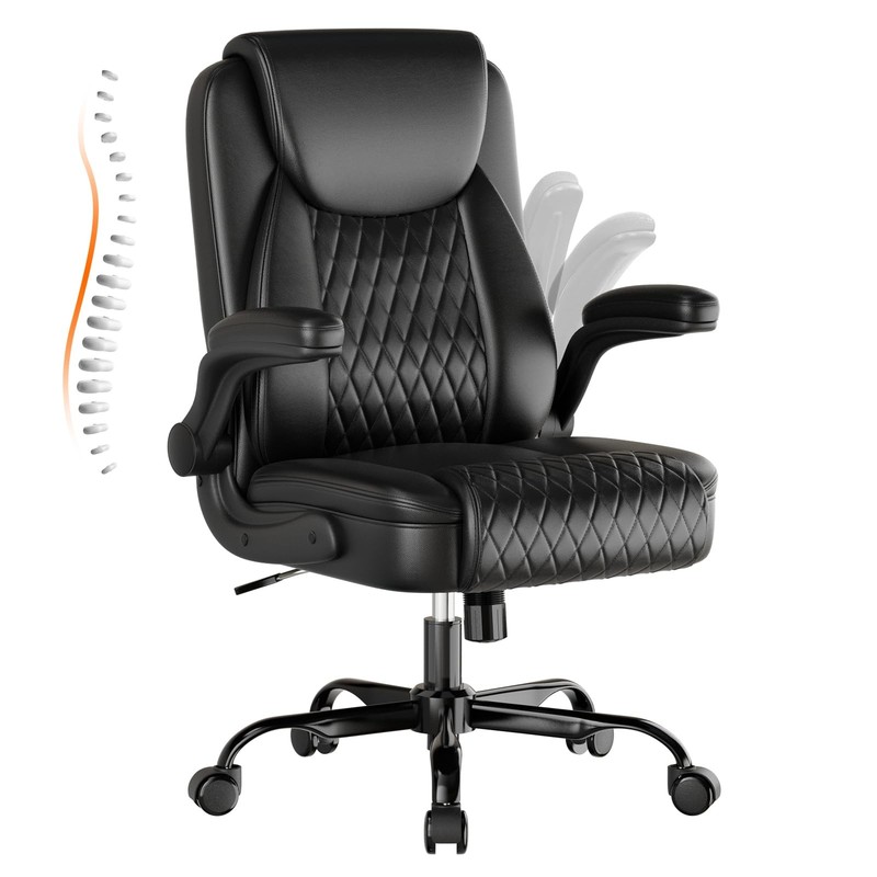 Leather Office Chair, Home Desk Chair with Flip-up Arms and Ergonomic Back – …