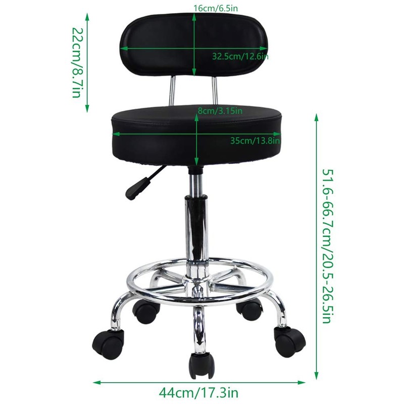 KKTONER PU Leather Rolling Stool Mid-Back with Footrest Height Adjustable Office gallery