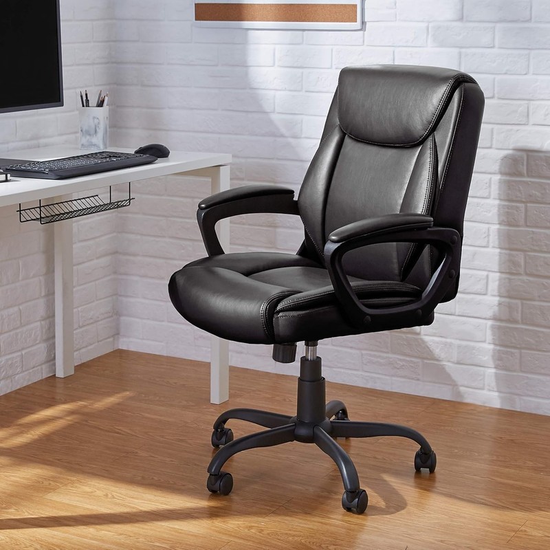 Classic Puresoft PU Padded Mid-Back Office Desk Chair with Armrest, Easy Asse... gallery