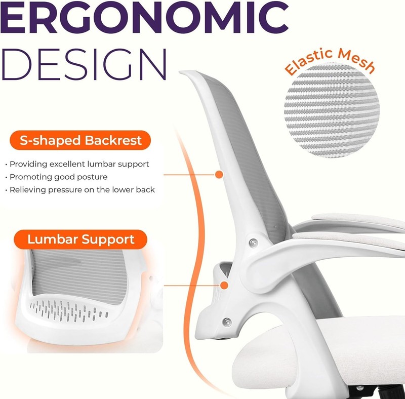 Compact Ergonomic Computer Chair with Adjustable Height & Swivel Action – Ivory gallery