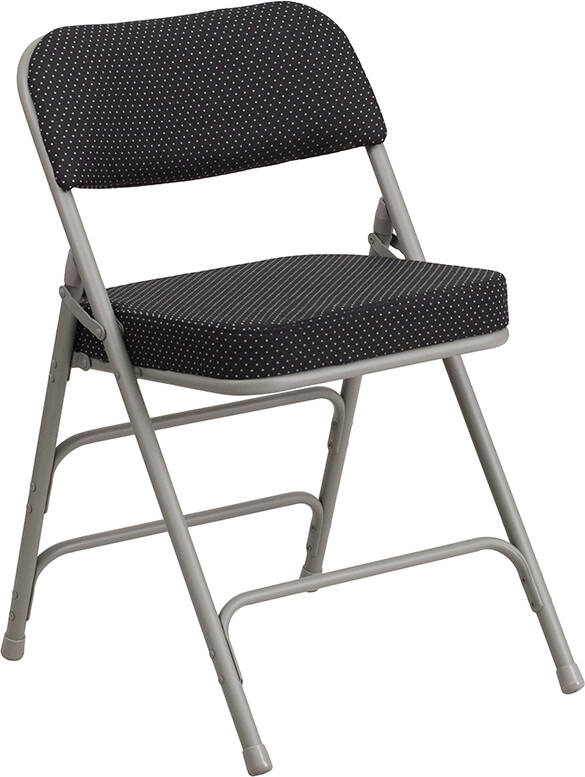 Metal Folding Chair w/ Black Pin Dot Fabric, Triple Braced & Double-Hinged