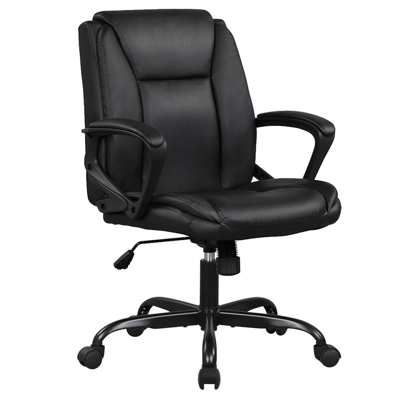 Pu Leather Task Chair Executive Rolling Swivel Mid Back Computer Chair With Lumb