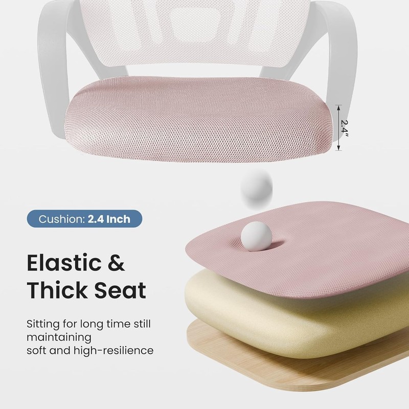 2 Pack Ergonomic Mid Back Mesh Chairs with Lumbar Support for Home Office - Pink gallery