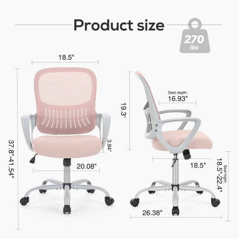 Edx Desk Chair with Ergonomic Lumbar Support for Home, Office, Bedroom, 250lbs, gallery