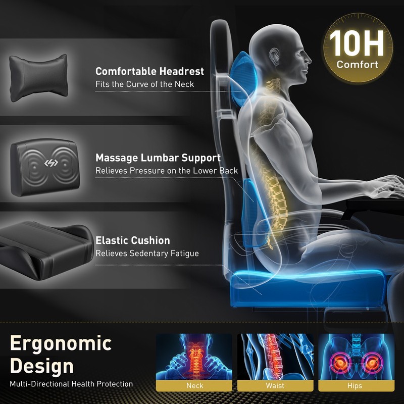 Massage Gaming Chair with Footrest, Computer Chair with Headrest, Gamer Chair gallery
