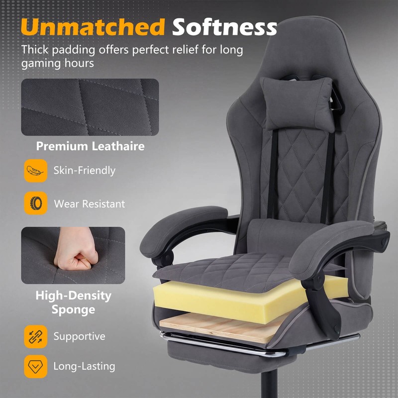 Gaming Chair w/Headrest, Lumbar Support, Linkage Armrests, Reclining Backrest gallery