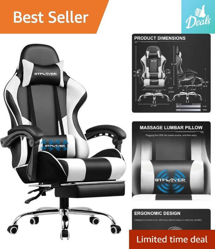 Faux Leather Gaming Chair with Footrest, Headrest, and Lumbar Relief