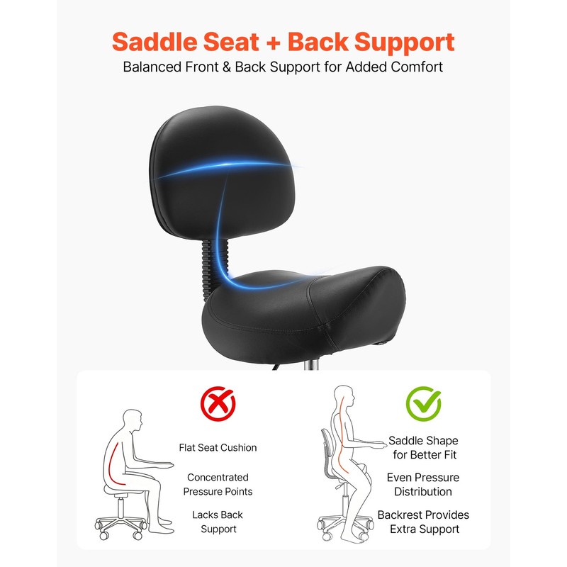 Uimoso Ergonomic Saddle Stool with Backrest, Adjustable Height, 500 lbs Capacity gallery