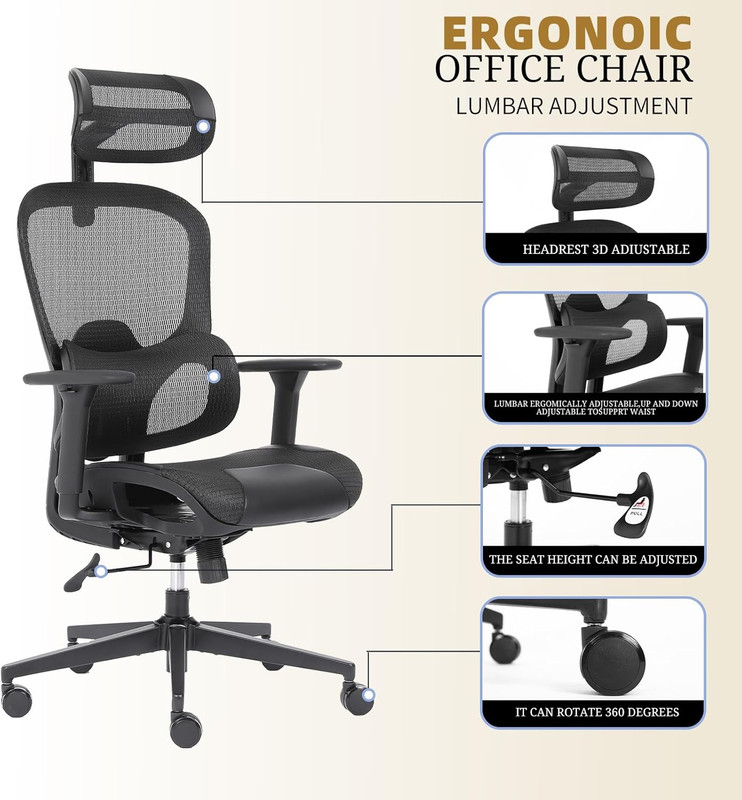 Ergonomic Mesh Office Chair with Lumbar Support - Adjustable Seat Height, Flip-U gallery
