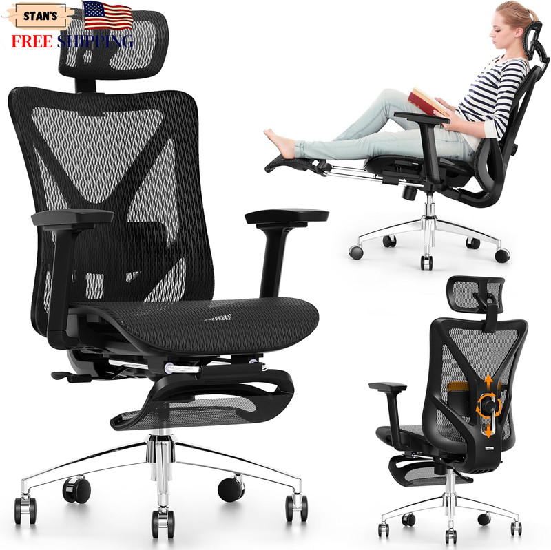 Ergonomic Office Chair with Footrest 135° Reclining Desk Chair with Adjustable L