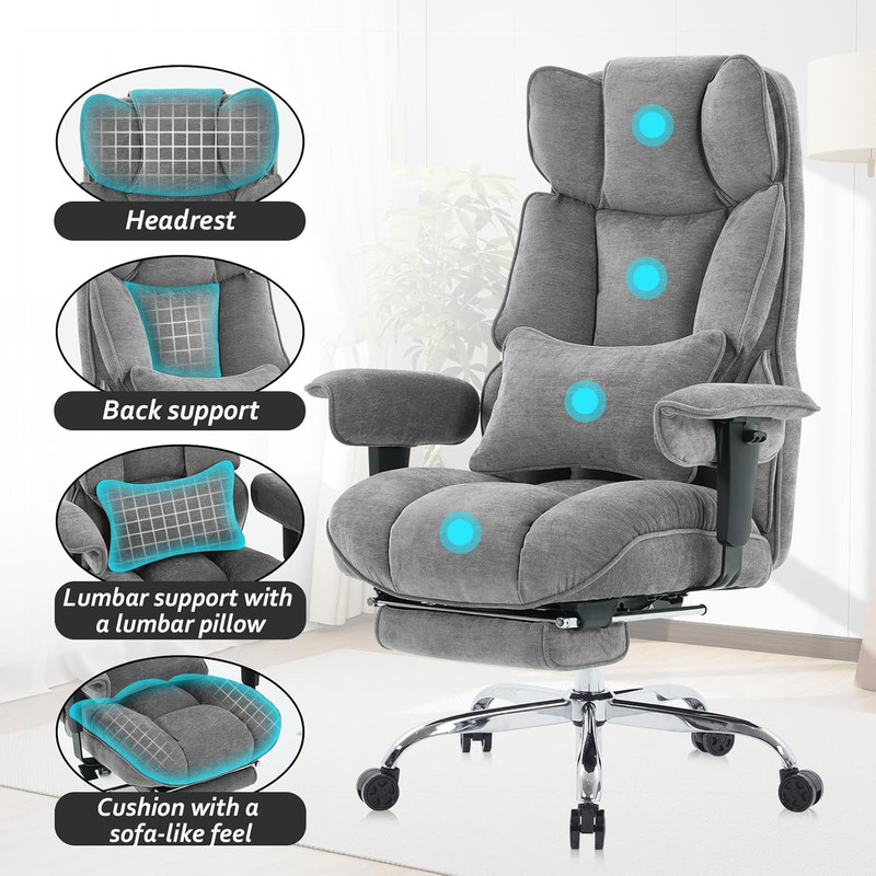 Executive Office Chair, Soft-Cushioned Computer Chair with Foot Rest, Fabric Hom gallery