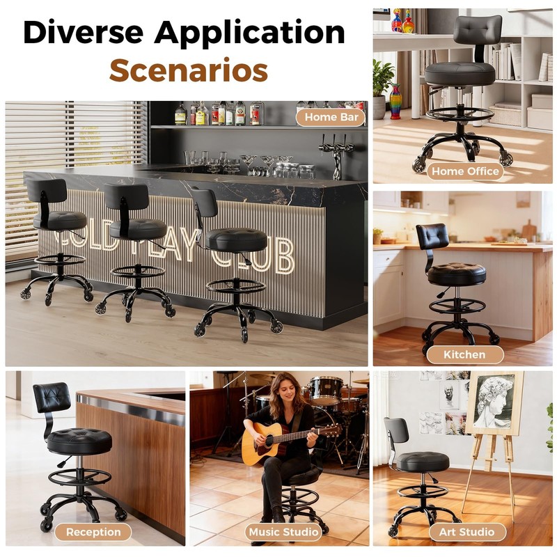 FREEKYROCK Office Drafting Chair with Footrest, Tall Height Adjustable Black gallery