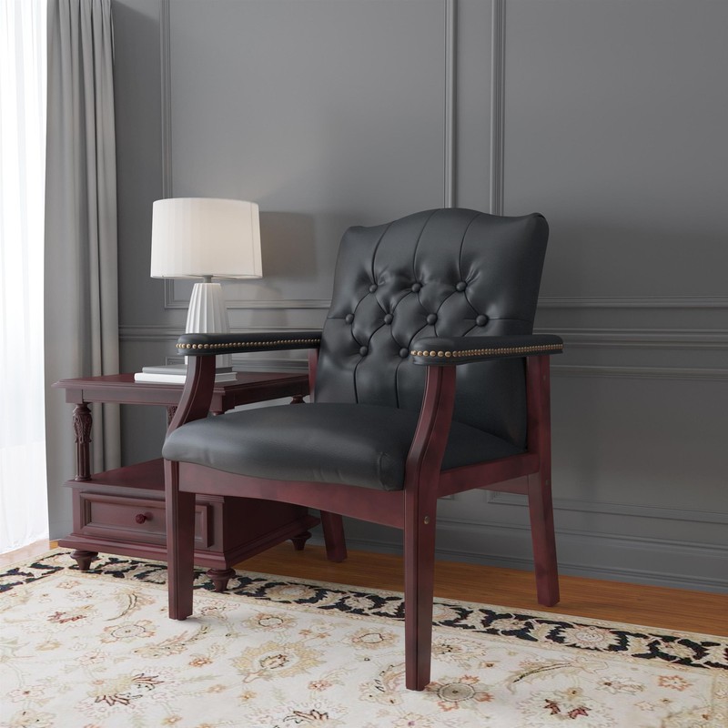 Boss Office Traditional Faux Leather Tufted Guest Chair in Black gallery